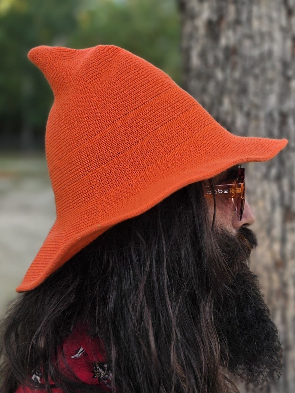Wizard Hat, Orange Slouchy Pointed Cap, Ren Faire Costume, Mystical Wear